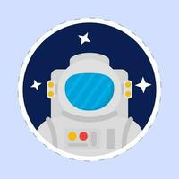 Illustration Of Spaceman In Galaxy Blue Background In Sticker Style. vector