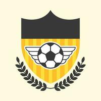 Flat Laurel Leaves With Soccer Wing And Shield On Yellow Background. vector