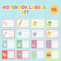 Cartoon Vehicle With Animal And School Supplies Element With Frame For Notebook Label Set On Blue Background. vector