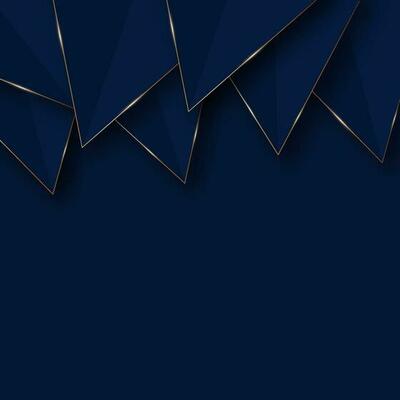 Paper Triangle Elements with Golden Edges Against Blue Background.