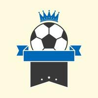 Blue And Black Ribbon With Soccer Ball And Crown On Cosmic Latte Background. vector