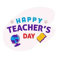 Happy Teacher's Day Lettering With Global Stand, Open Book On Pink And White Background. vector