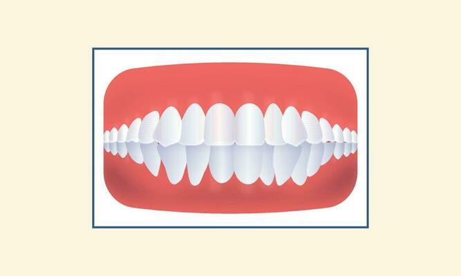 Crowding Human Teeth Icon Over Yellow Background.
