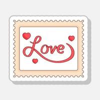 Isolated Sticker Style Love Text On Square Frame Against White And Peach Background. vector