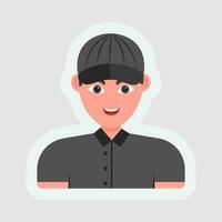 Sticker Style Young Man Character On Gray Background. vector