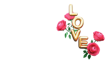 Golden Foil Love Alphabet With Rose Flowers Element In 3D Illustration. png