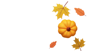 Top View Of 3D Render Pumpkin With Autumn Leaves Against Background And Copy Space. png