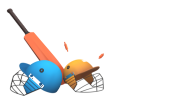 3D Render Cricket Helmets Of Participating Team With Bat, Wicket Bails And Copy Space. png