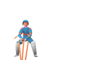 3D Render Of Wicket Keeper Hitting Ball To Stump And Copy Space Against Background. png