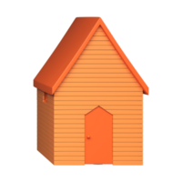 Isolated Wooden Home 3D Render Icon In Orange Color. png