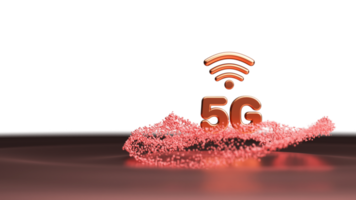 3D Bronze 5G Text With Abstract Particle Balls And Copy Space. png