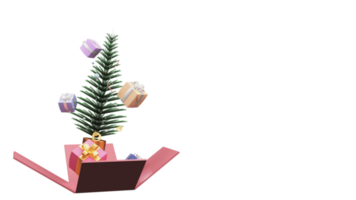 3D Render Of Christmas Or Spruce Tree With Gift Boxes, Candy Canes, Curl Ribbon And Copy Space. png