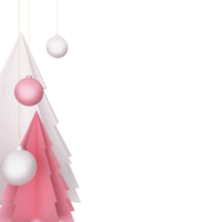 Paper Cut Xmas Trees With Realistic Baubles Hang And Copy Space. png