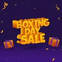 3D Render Orange Boxing Day Sale Text With Gift Boxes And Confetti Decorated On Purple Background. vector