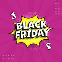 3D Black Friday Font Over Yellow Comic Explosion OR Boom Frame On Magenta Rays Background. vector