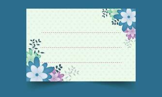 Beautiful Flower With Leaves Decorative Card Or Notebook Label On Teal Blue Background. vector