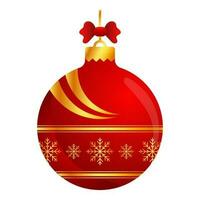 Isolated Beautiful Bauble Red And Golden Icon In 3D Style. vector