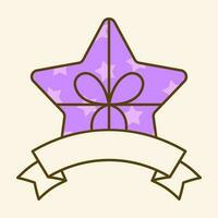 Blank Ribbon With Star Shape Gift Box On Cosmic Latte Background. vector