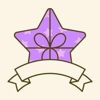 Blank Ribbon With Star Shape Gift Box On Cosmic Latte Background. vector