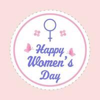 Circle Style Sticker Female Gender Symbol With Happy Women's Day Text Against Pink Background. vector