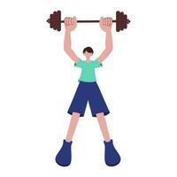 Faceless Young Woman Lifting Barbell In Standing Pose. vector