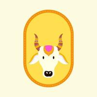 Indian Animal Character Of Cow Or Ox Face And Blank Oval Frame On Comic Latte Background. vector