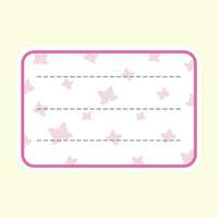 Pink Butterfly Seamless Pattern Frame Or Notebook Label On Pastel Yellow Background. vector