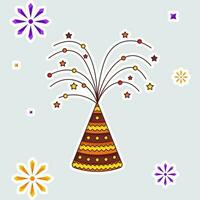 Bursting Firecracker Anar Over Fireworks Grey Background In Sticker Style. vector