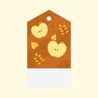 medio manzanas con hojas decorativo etiqueta o etiqueta en cósmico latté antecedentes. vector