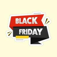 Red And Black Black Friday Font Ribbon On Yellow Background For Sale Poster Or Template Design. vector