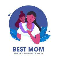 Vector illustration of a cute girl hugging her mother from back, night view background. Concept for Happy Mother's Day.