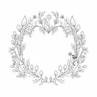 Hand Drawn Wreath or Floral Frame In Heart Shape. Illustration. vector