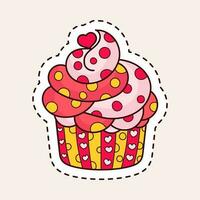 Sticker Style Colorful Cupcake On Light Pink Background. vector