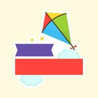 Blank Ribbons With Flying Colorful Kite And Clouds Against Yellow Background. vector