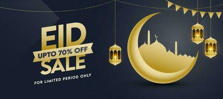 Eid Sale Banner Design with Golden Moon and Mosque. vector