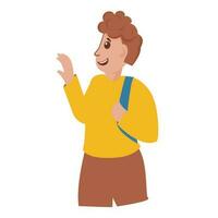 Cheerful Student Boy Holding Backpack On White Background. vector