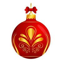 Golden And Red Floral Pendant Bauble Icon In 3D Render Style. vector