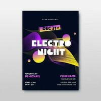 Electro Night Flyer Or Template Design With Event Details In Abstract Style. vector