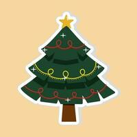 Vector Illustration Of Christmas Tree Sticker Or Icon In Green Color.