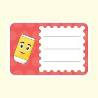 Cartoon Eraser Character Frame Or Notebook Label On Peach Background. vector