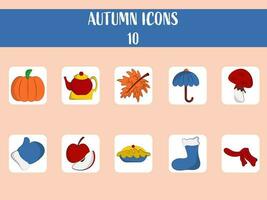 Autumn Icon Or Symbol Set On Square White And Peach Background. vector