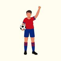 Faceless Soccer Player Holding Ball In Standing Pose Against Cosmic Latte Background. vector