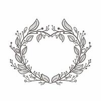 Hand Drawn Wreath or Floral Frame In Heart Shape. Illustration. vector