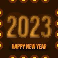 3D Happy New Year 2023 Text Against Brown Border Lights Background For Happy New Year Concept. vector