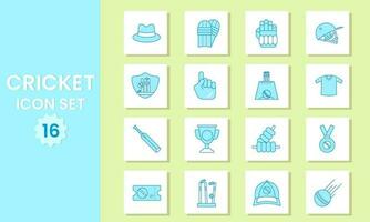 Illustration Of 16 Icons Pack Of Cricket In Flat Style. vector