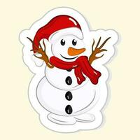 Sticker Style Colorful Snowman Icon On White Background. vector