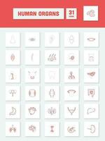 Grey And Red Linear Style Human Organ Square Icon Set. vector