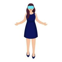 Modern Young Woman Wearing VR Headset With Open Arms On White Background. vector