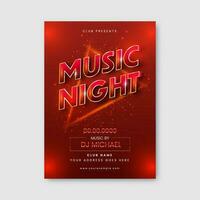 Music Night Party Flyer Design With Lights Effect And Event Details In Red Color. vector