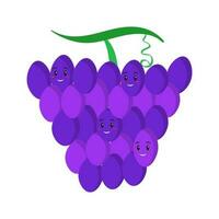 Cute Grapes Emoji In Flat Style. vector